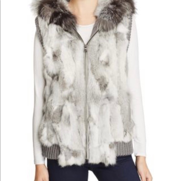 Jocelyn hooded fur natural rabbit vest. - Picture 6 of 6